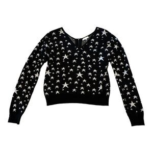 LUCY PARIS Women’s Long Sleeve Star Print Sweater Black/Silver Size Medium